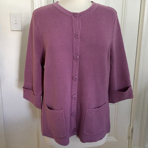NWOT Tweeds Woman Lavender Cotton Cardigan Sweater